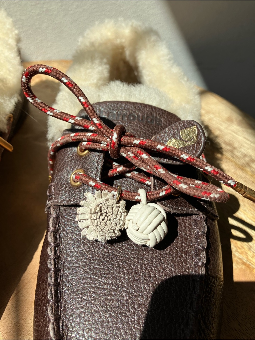 Larroude | Cyprus Boat Shoe In Brown Leather and Natural Shearling - Picture 8 of 10